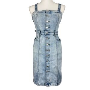 Free People Women Light Wash Denim Button Front Mini Pinafore Dress Size 2